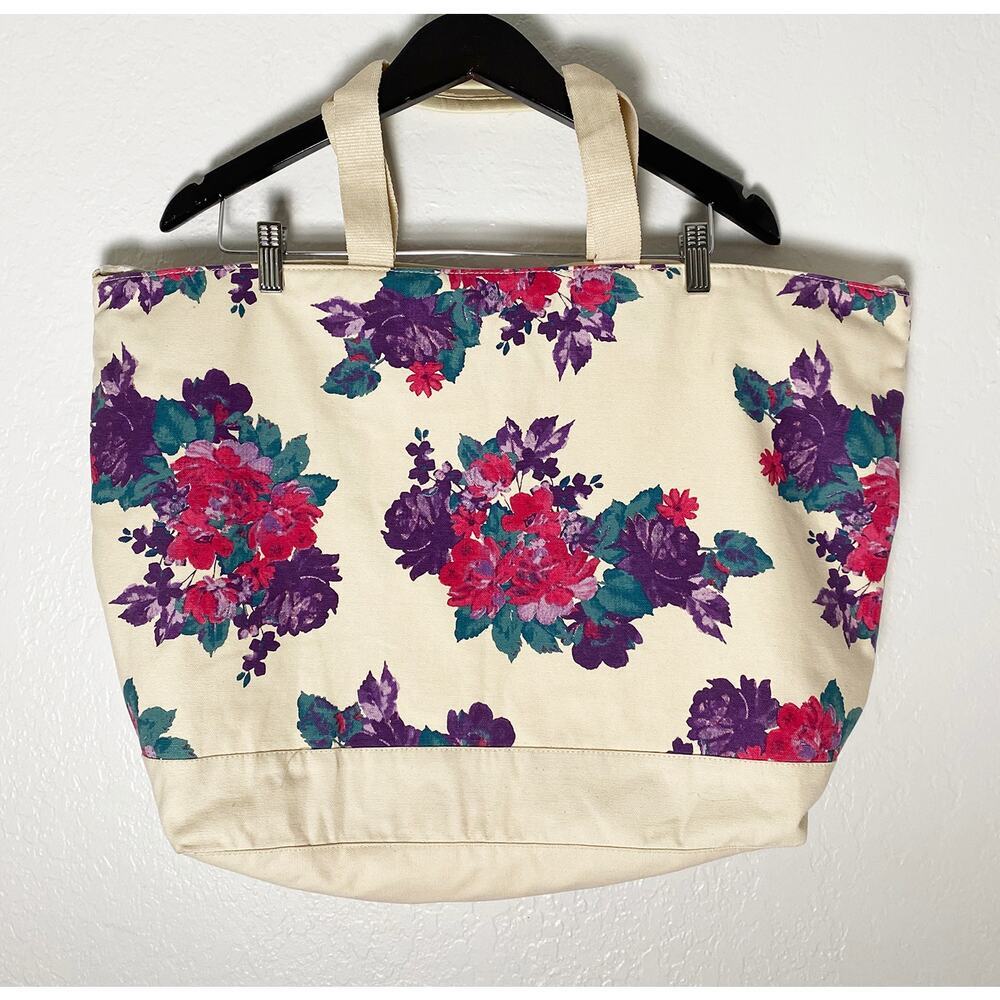Soft Surroundings Dual Strap Canvas Bag Shoulder Strap Purple Floral Print NWOT - Picture 2 of 9